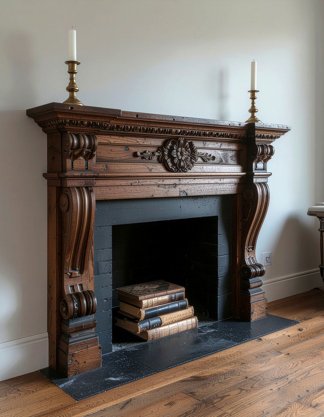 Vintage Wood Mantel - 30 faux fireplace ideas