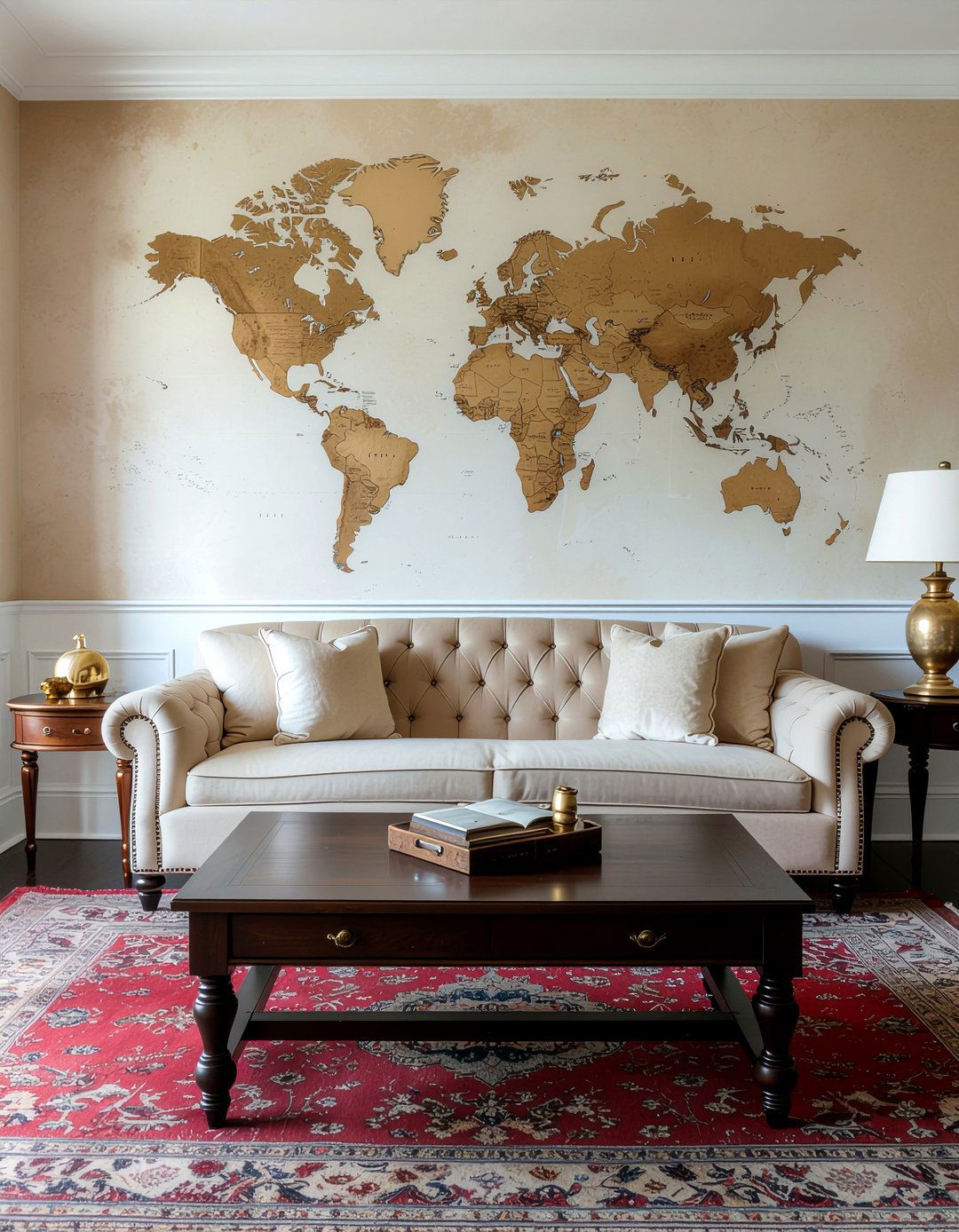 Vintage World Map Mural - 30 world map living room ideas