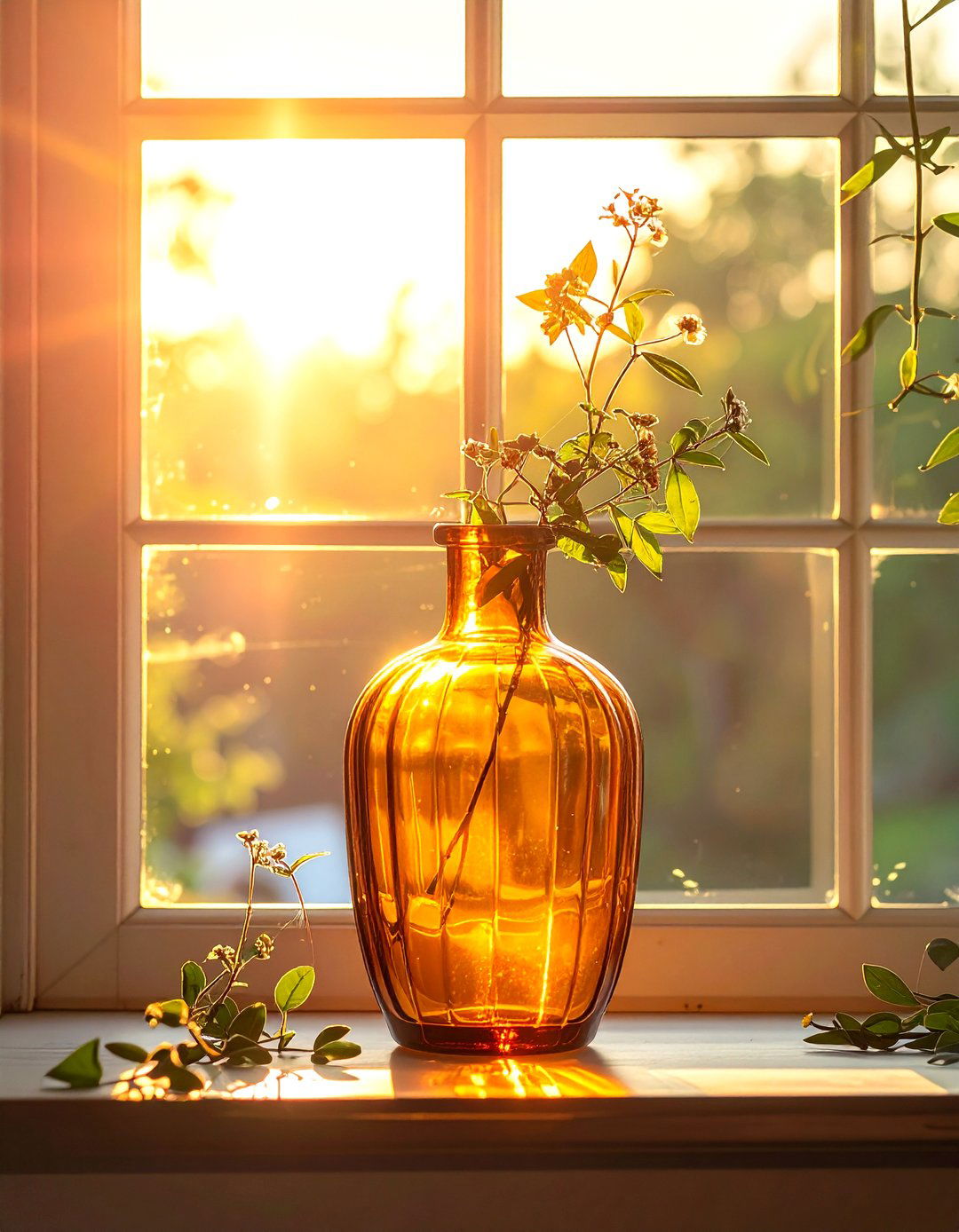 Vintage amber glass vase windowsill - 30 vase ideas