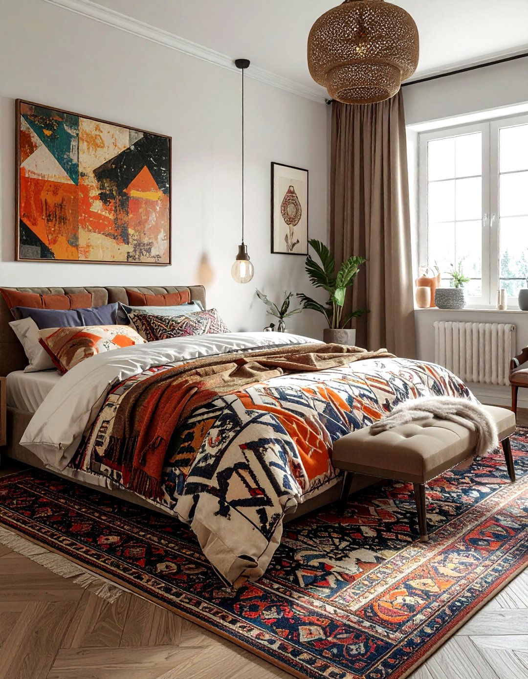 Vintage and modern print bedroom - 30 bedroom pattern mixing ideas