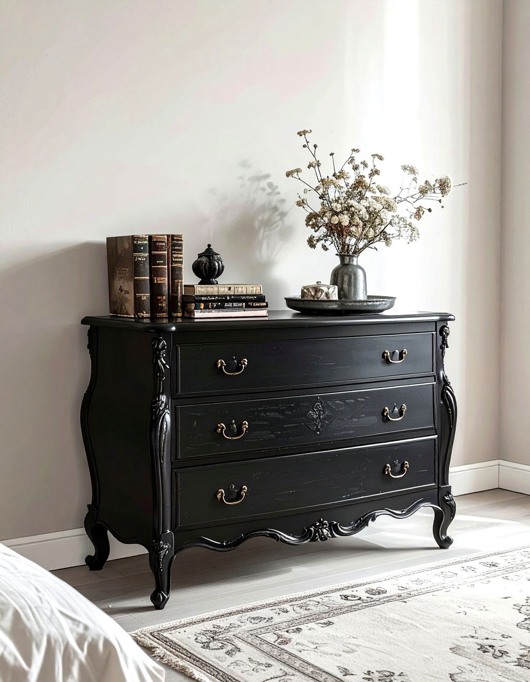 Vintage black dresser bedroom - 30 traditional black bedroom ideas