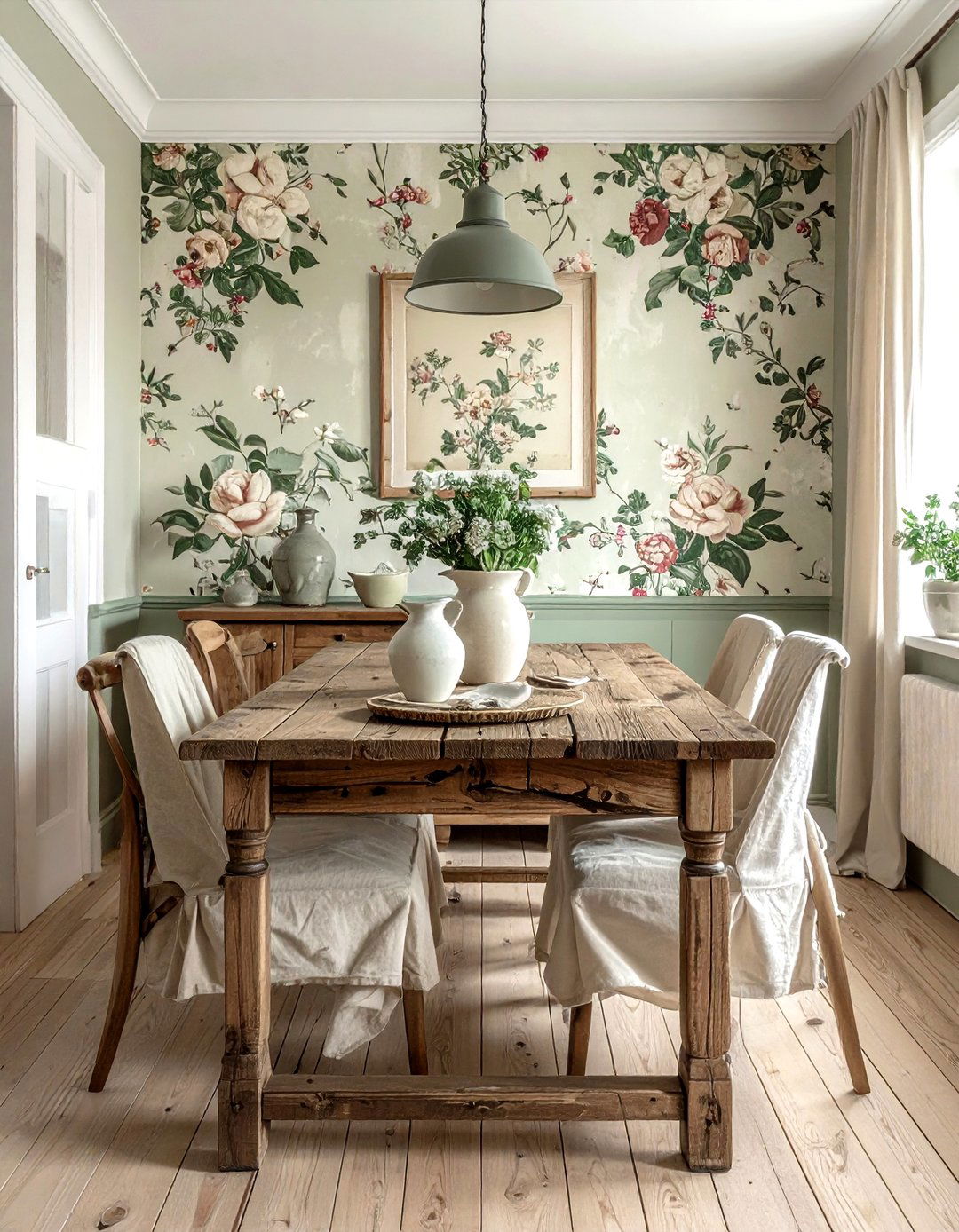 Vintage botanical wallpaper dining room - 30 floral wallpaper dining room ideas