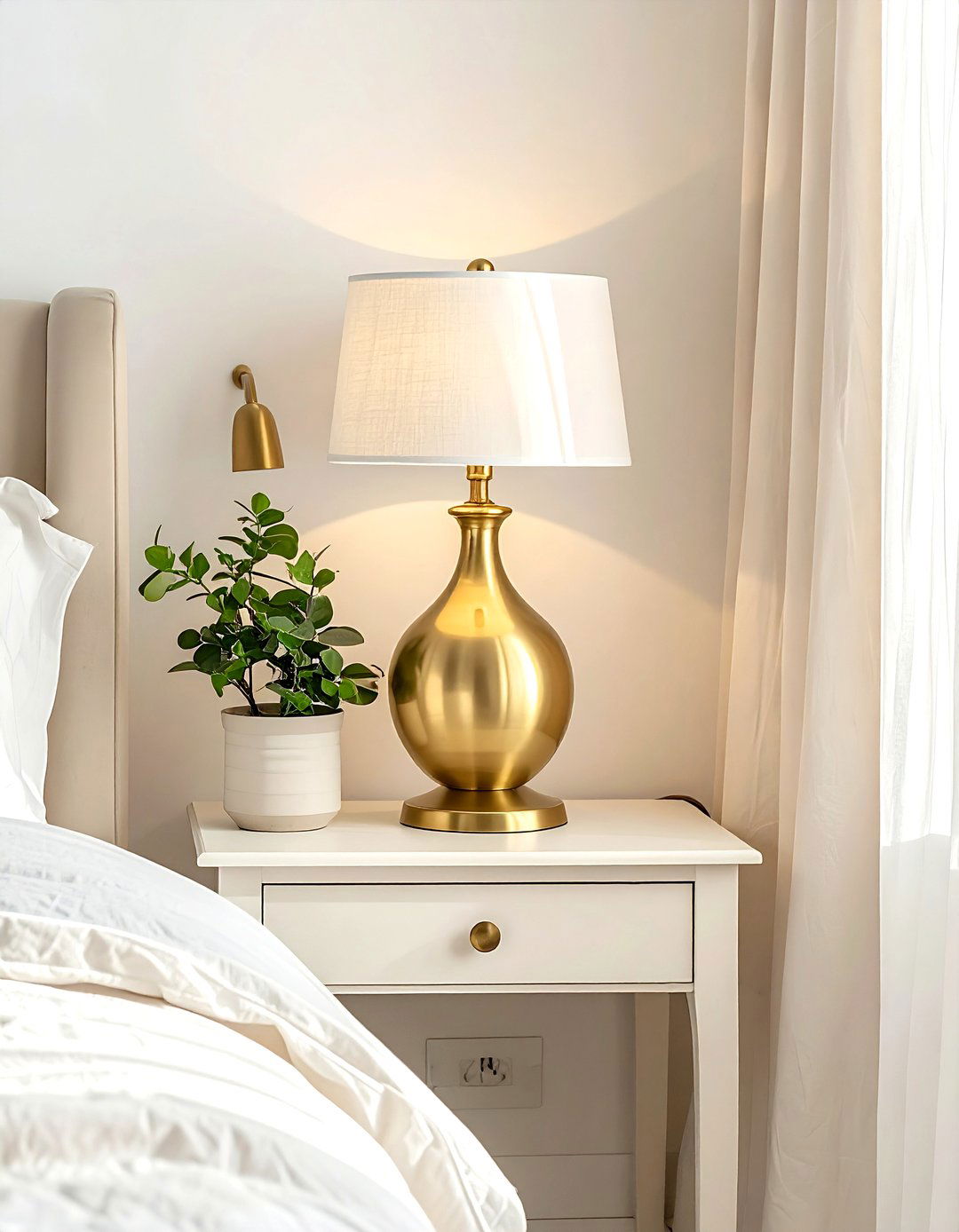 Vintage brass lamp - 30 bohemian cream bedroom ideas