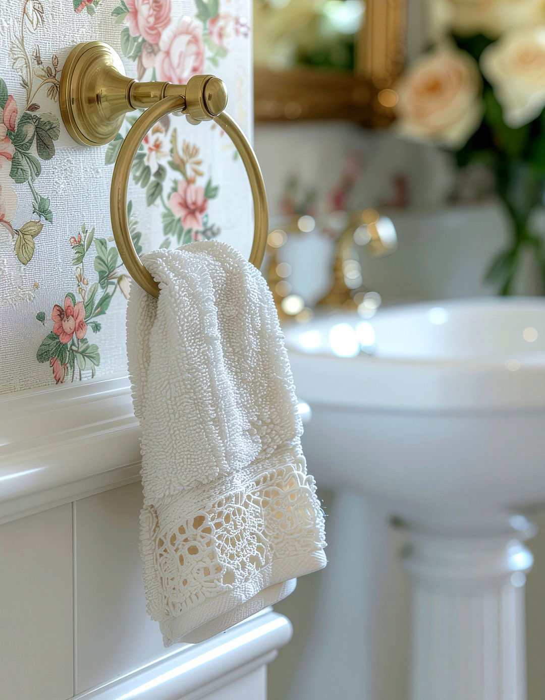 Vintage brass towel ring - 30 bathroom towel ring ideas