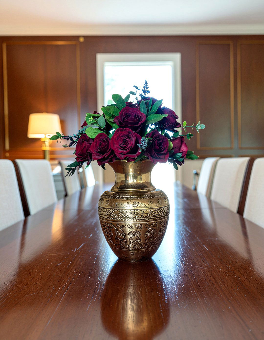 Vintage brass vase flowers - 30 floral centerpiece dining ideas