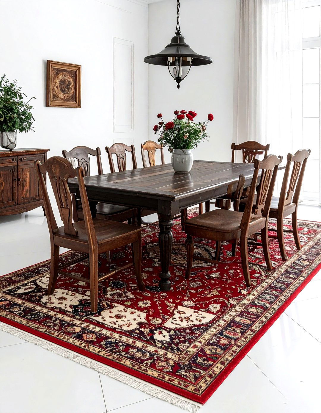 Vintage distressed dining rug - 30 dining room rug ideas