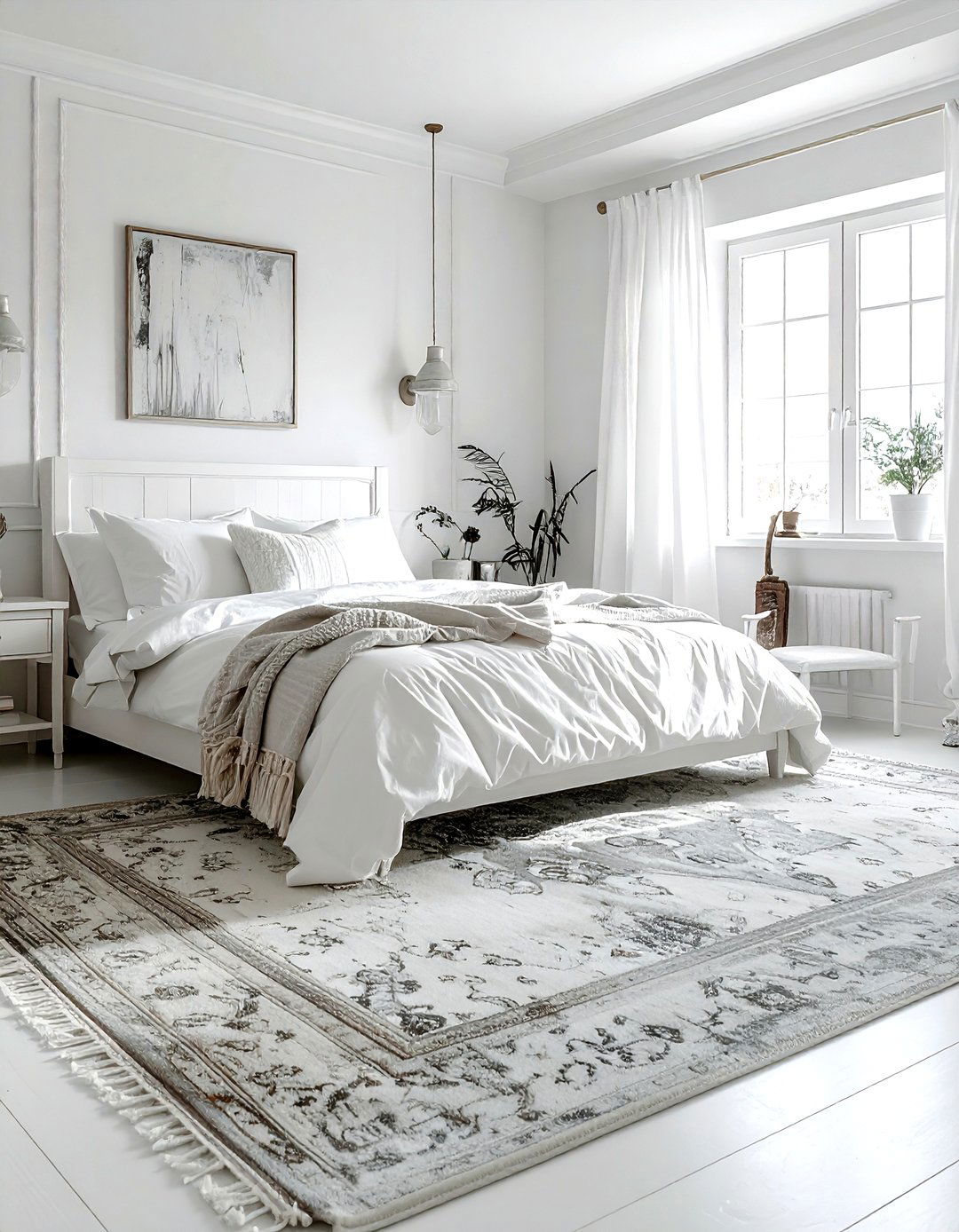 Vintage distressed rug - 30 bohemian white bedroom ideas
