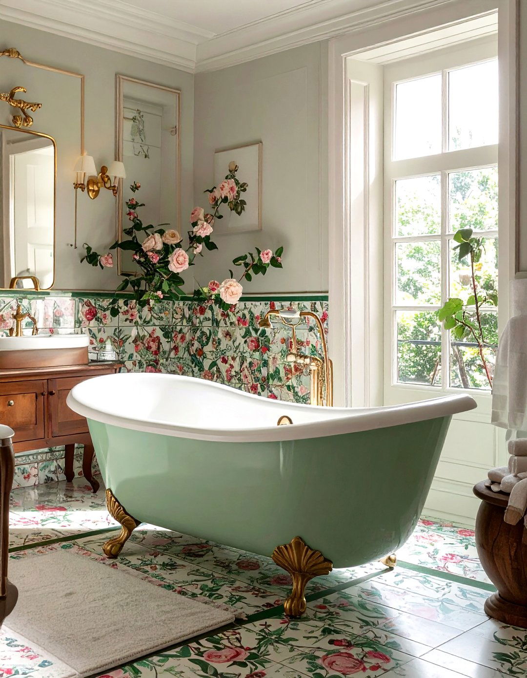Vintage floral encaustic tile bathroom - 30 encaustic tile bathroom ideas