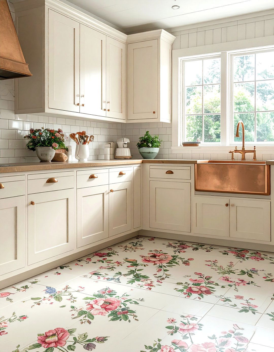 Vintage floral patterned tile - 30 patterned floor kitchen ideas