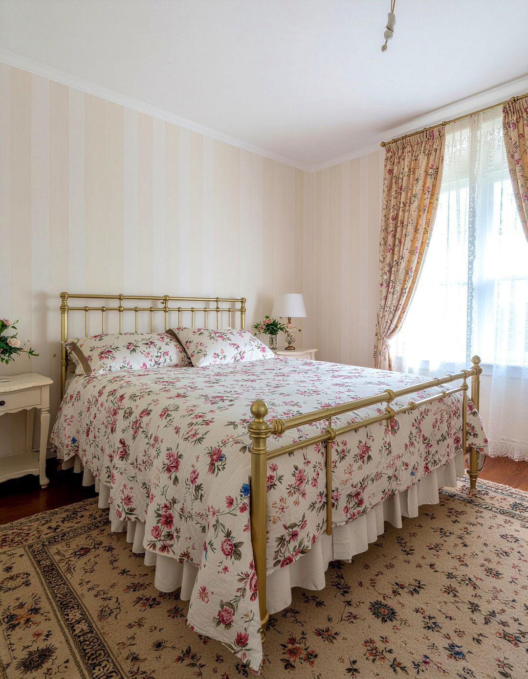 Vintage floral stripe wallpaper - 30 bedroom striped wallpapers