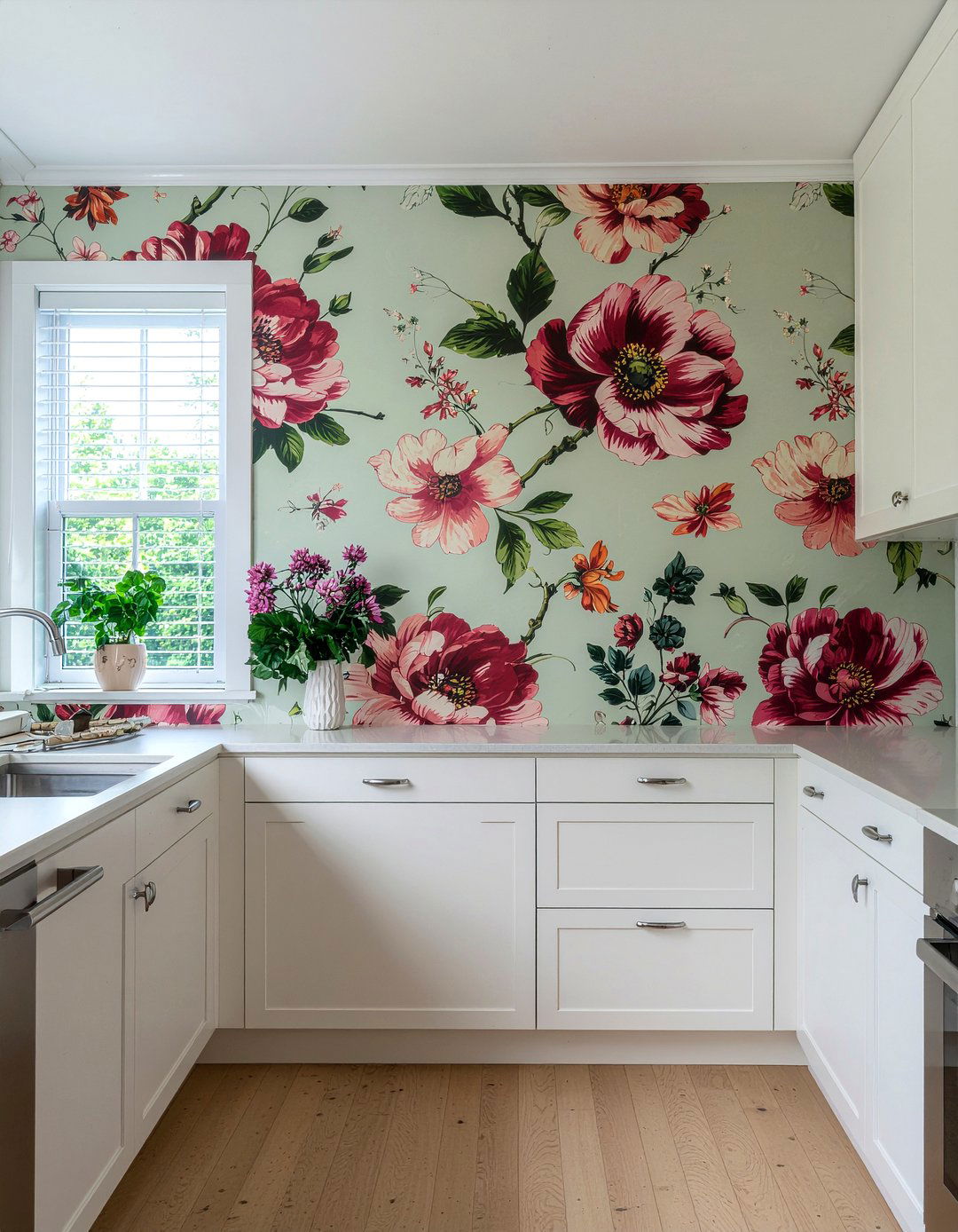 Vintage floral wallpaper - 30 retro kitchen ideas