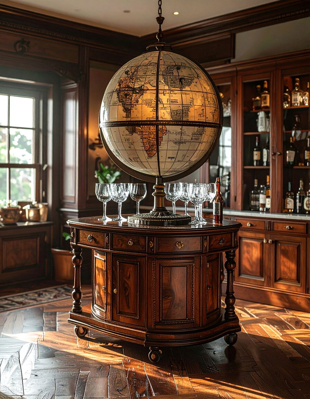 Vintage globe bar cart - 30 vintage travel decor ideas