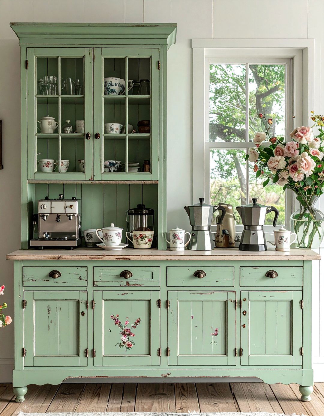 Vintage hutch coffee station - 30 coffee station kitchen ideas