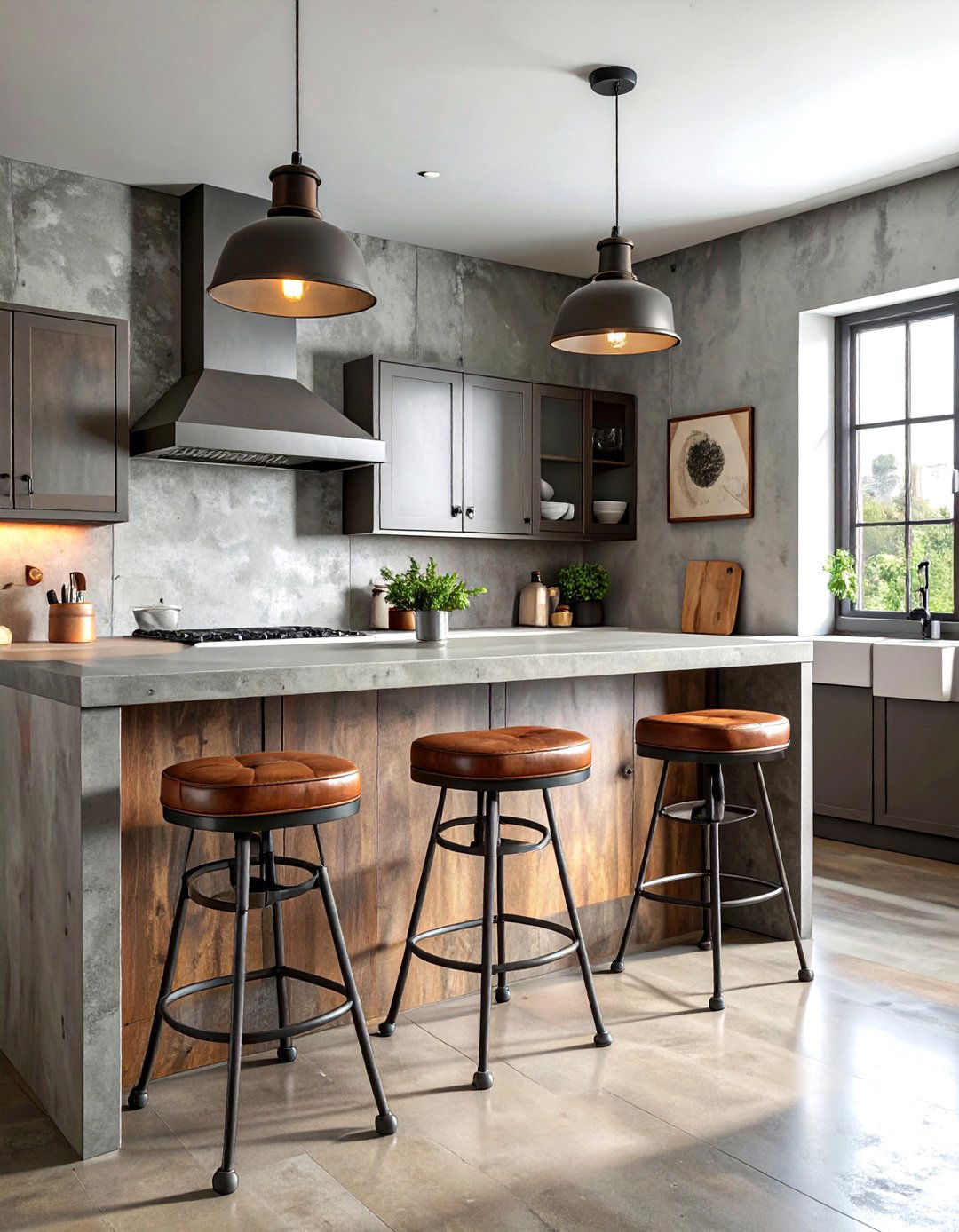 Vintage industrial kitchen stools - 30 urban industrial kitchen ideas