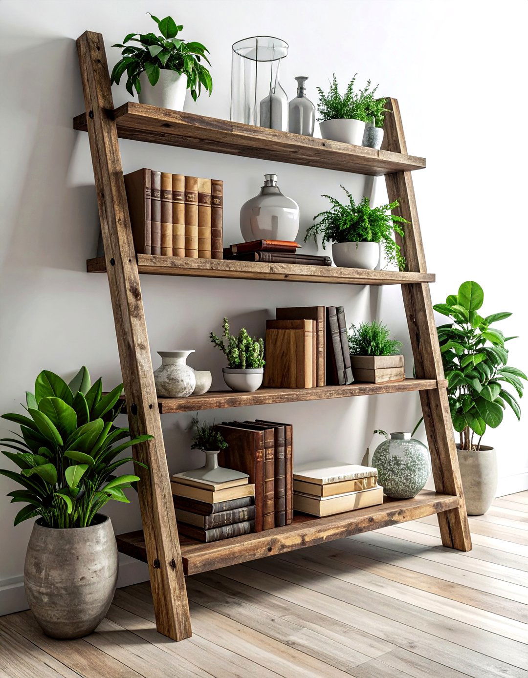 Vintage ladder bookshelf - 30 repurposed decor ideas