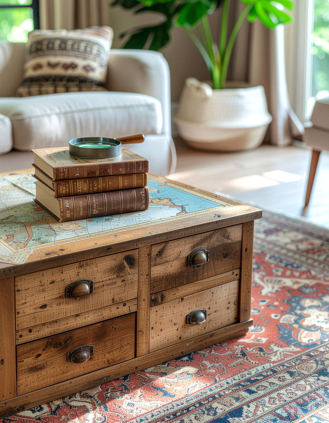 Vintage map chest coffee table - 30 living room salvaged furniture ideas