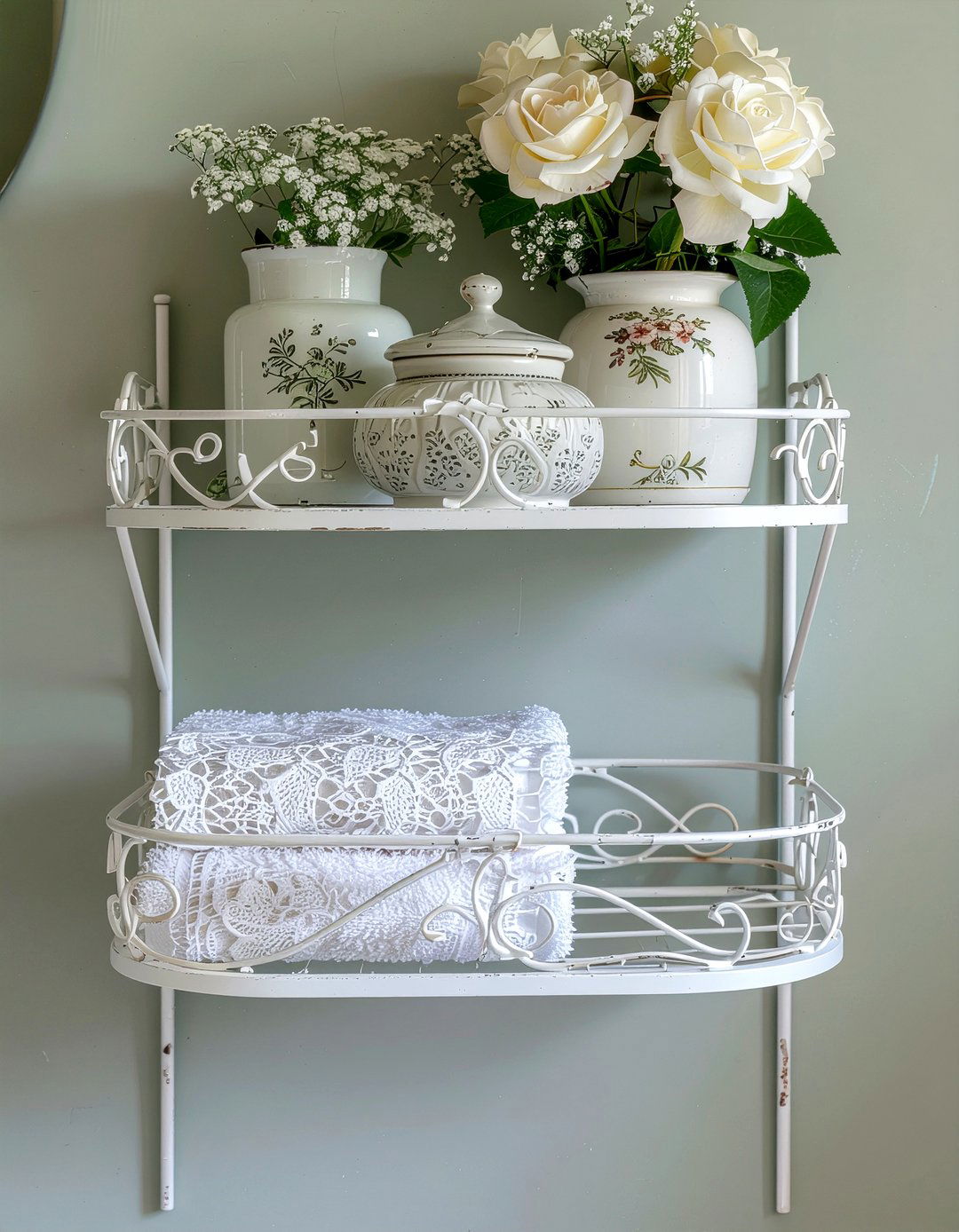 Vintage metal bathroom shelf - 30 bathroom etagere ideas