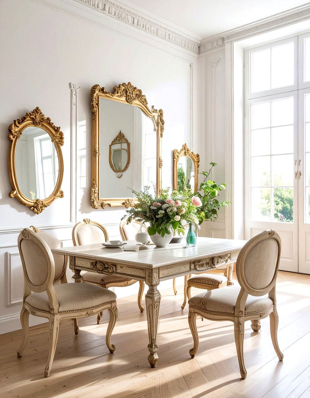 Vintage mirror wall - 30 French cottage dining room ideas