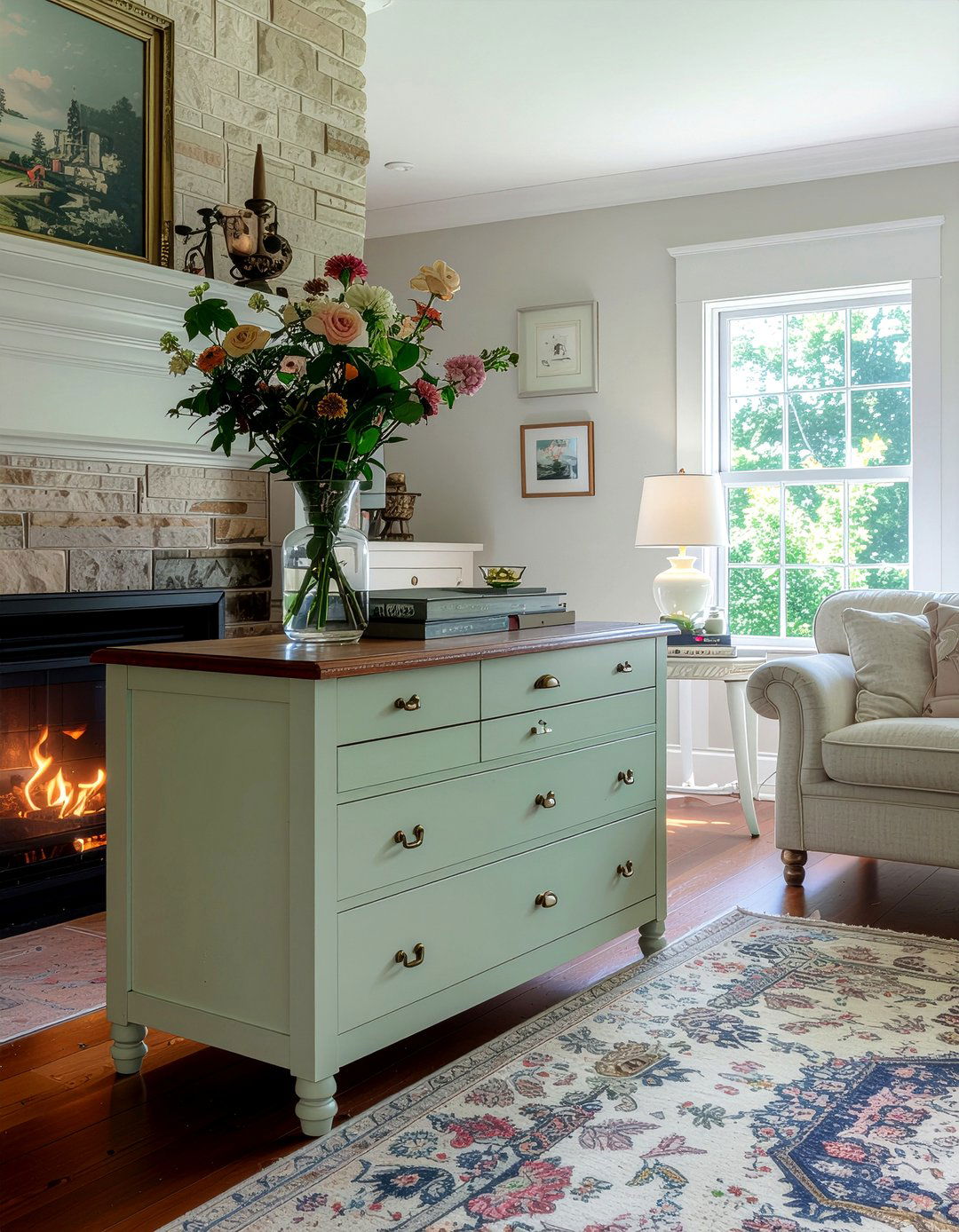 Vintage repurposed dresser tv stand - 30 living room tv console ideas