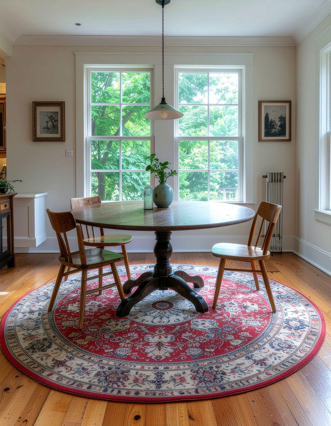 Vintage round rug dining room - 30 round rug dining room ideas