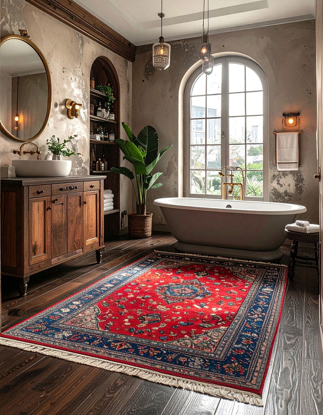 Vintage rug bathroom - 30 boho bathroom ideas