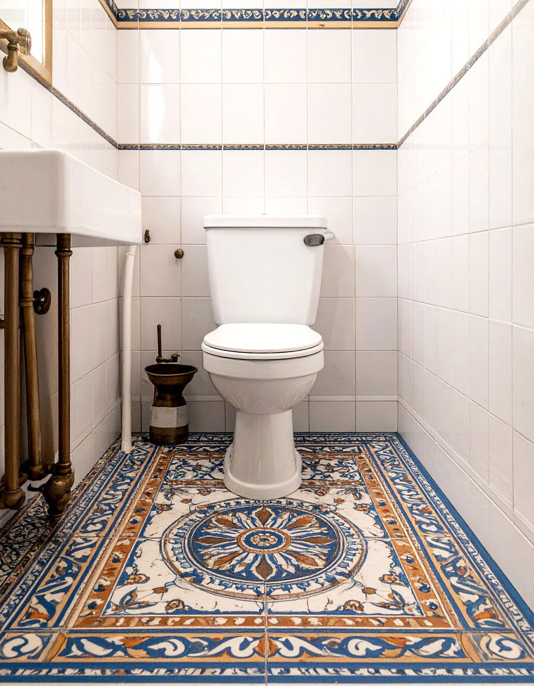 Vintage style cement tile floor - 30 cement tile bathroom ideas