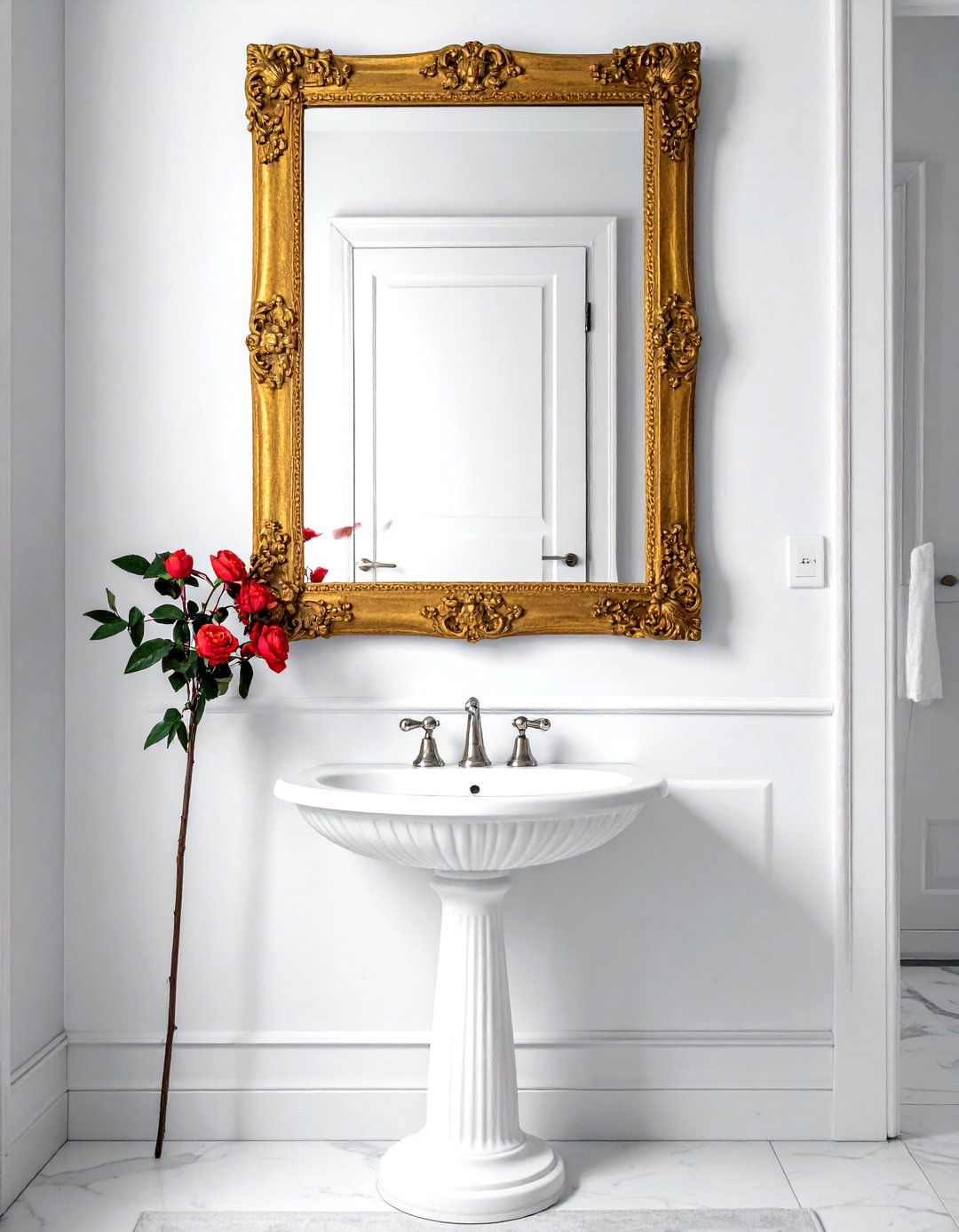 Vintage style mirror - 30 small powder room ideas