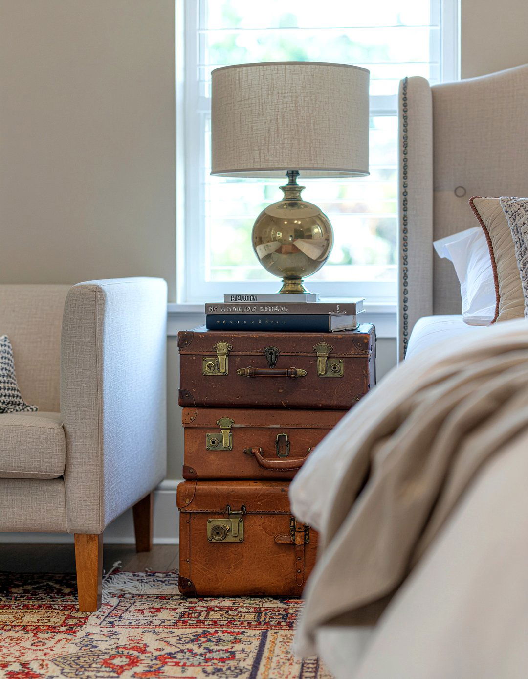 Vintage suitcase nightstand - 30 travel themed bedroom ideas