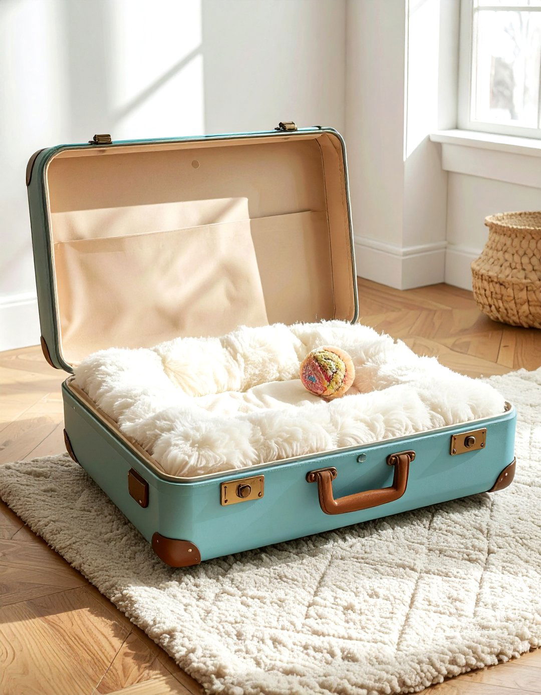 Vintage suitcase pet bed - 30 repurposed decor ideas