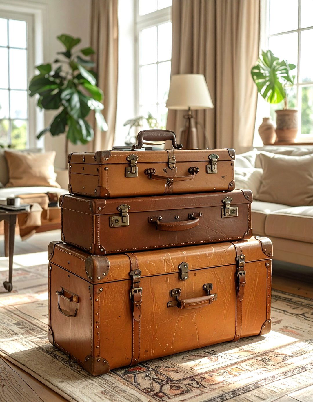 Vintage suitcase stacked table - 30 living room reclaimed furniture ideas