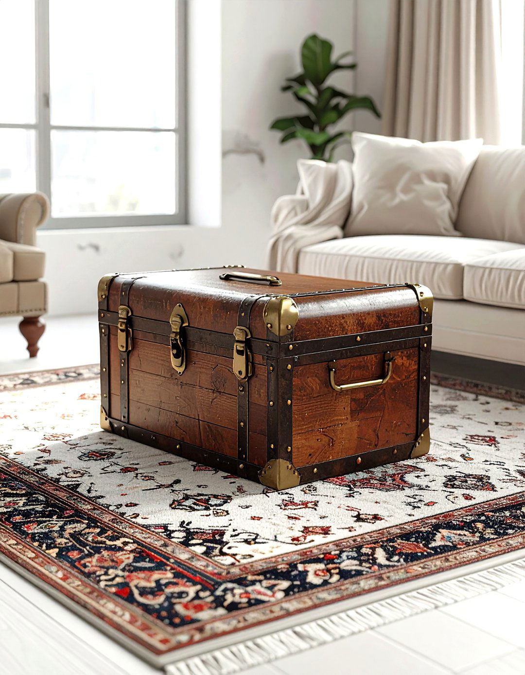 Vintage trunk coffee table - 30 living room industrial furniture ideas