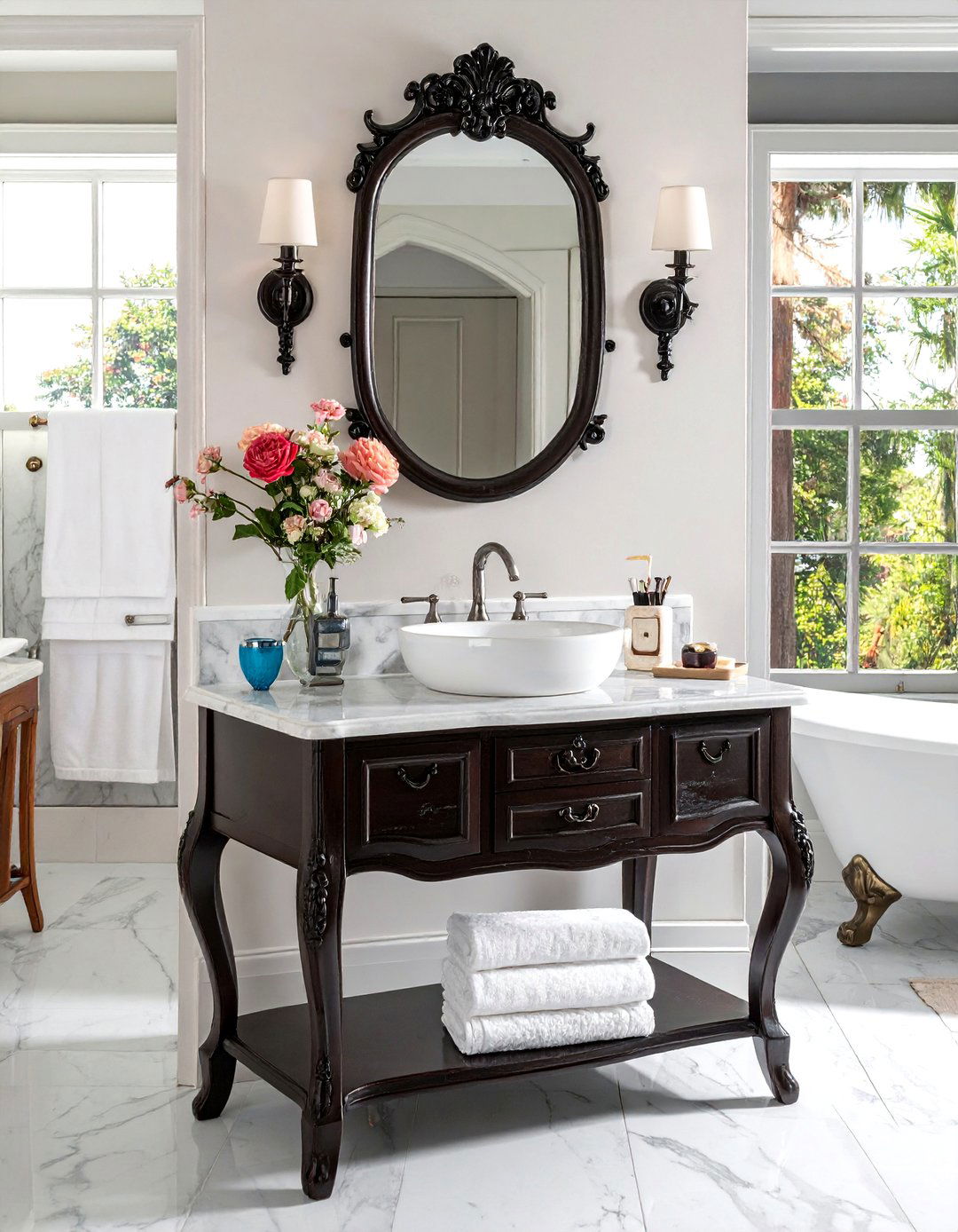 Vintage washstand bathroom vanity - 30 DIY bathroom vanity ideas