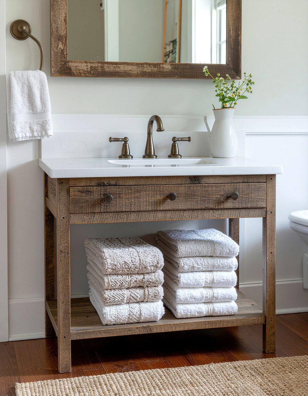 Vintage washstand storage - 30 bathroom towel ideas