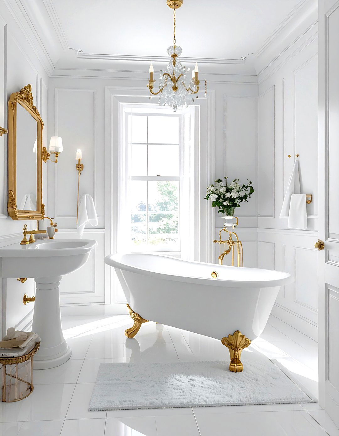 Vintage white bathroom gold fixtures - 30 gold and white bathroom ideas