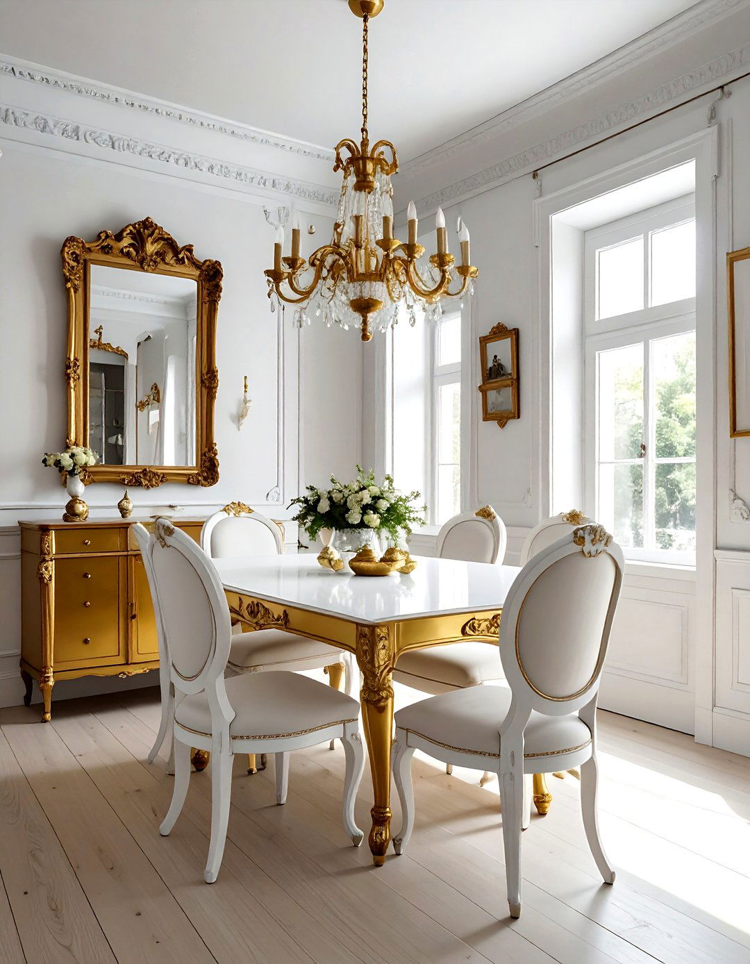 Vintage white gold dining room - 30 gold and white dining room ideas