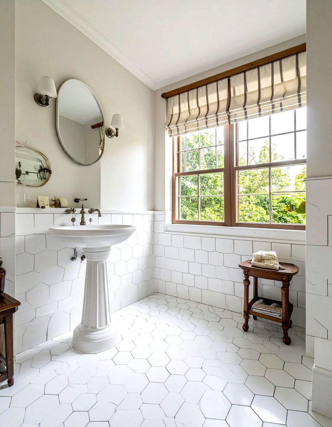 Vintage white hexagon tile bathroom - 30 white hexagon tile bathroom ideas