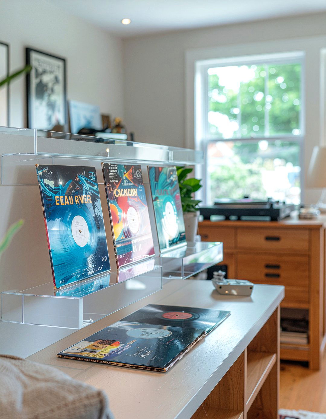 Vinyl Record Display - 30 command strip living room ideas