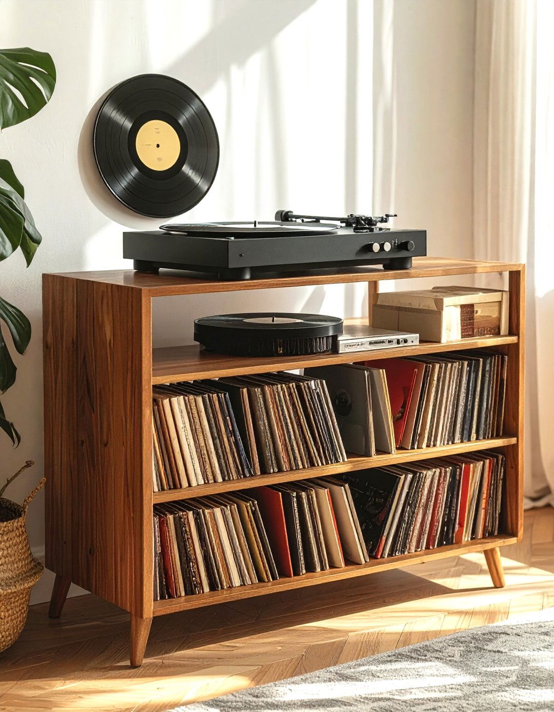 Vinyl Record Stand - 30 living room organization hacks