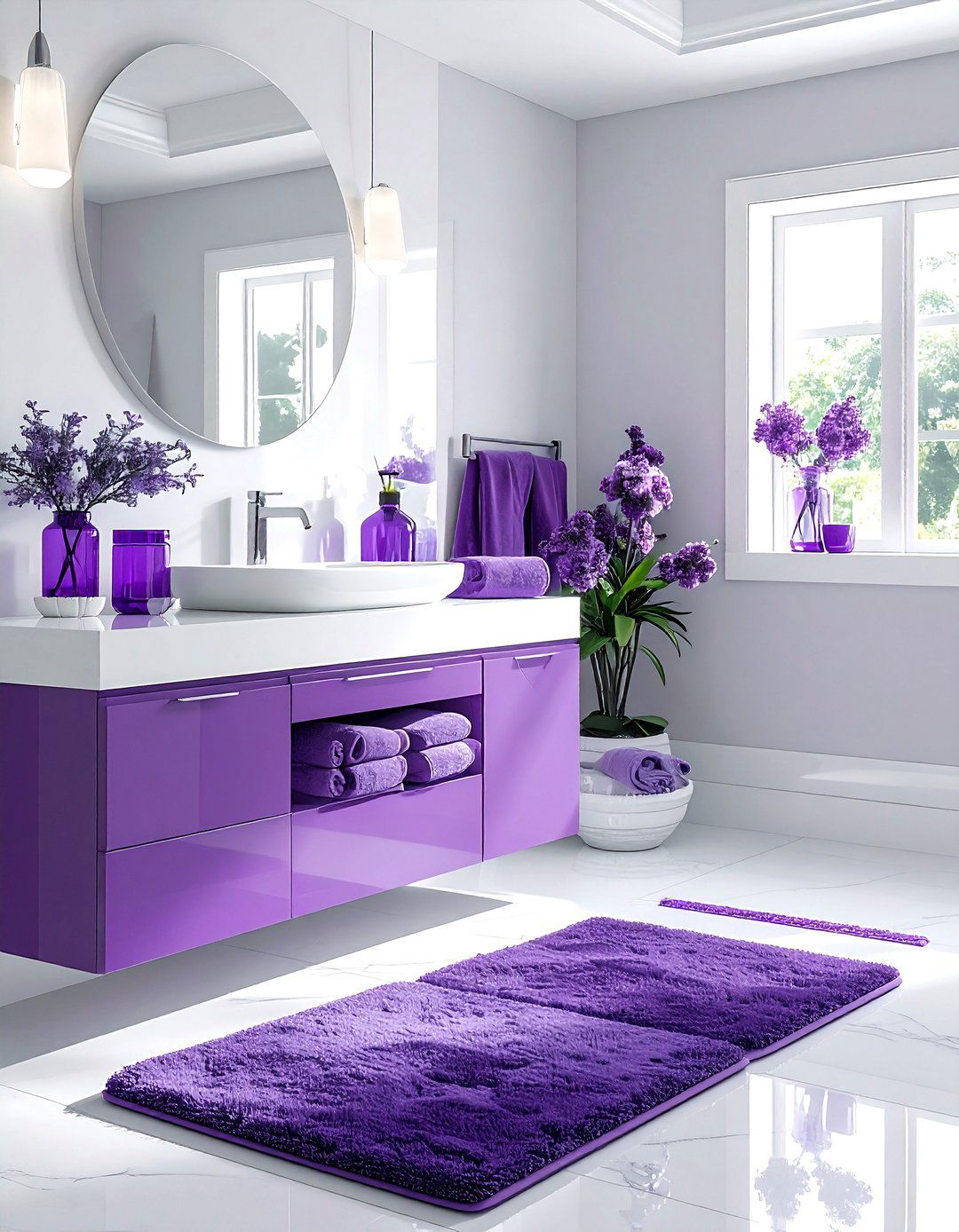 Violet bathroom accessories - 30 purple and white bathroom ideas