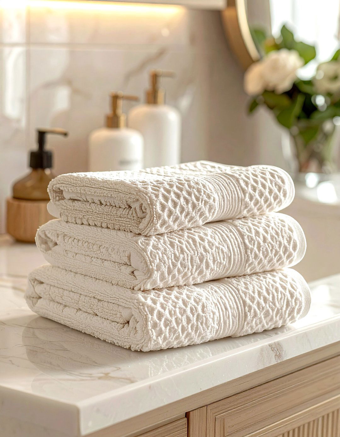 Waffle Knit Towels - 30 beige bedroom accessories ideas