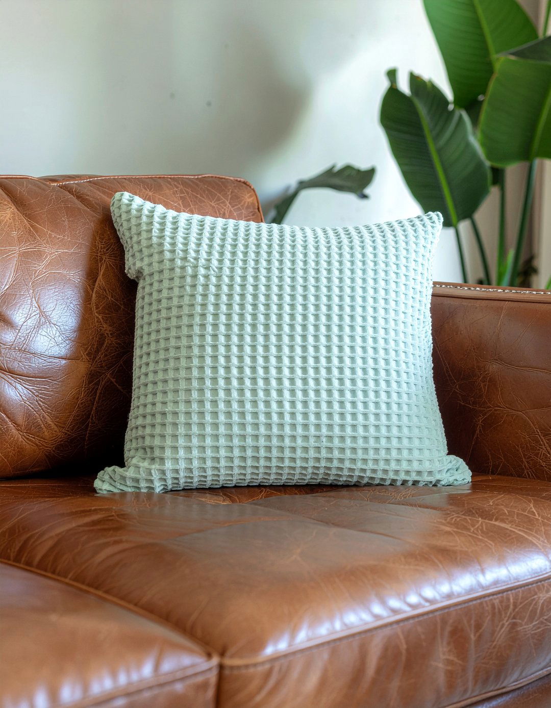 Waffle Weave Cotton Pillow - 30 cotton living room ideas