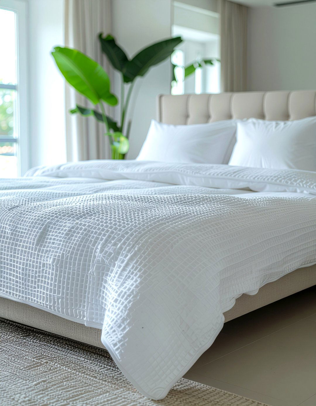 Waffle weave blanket - 30 bedroom texture layering ideas