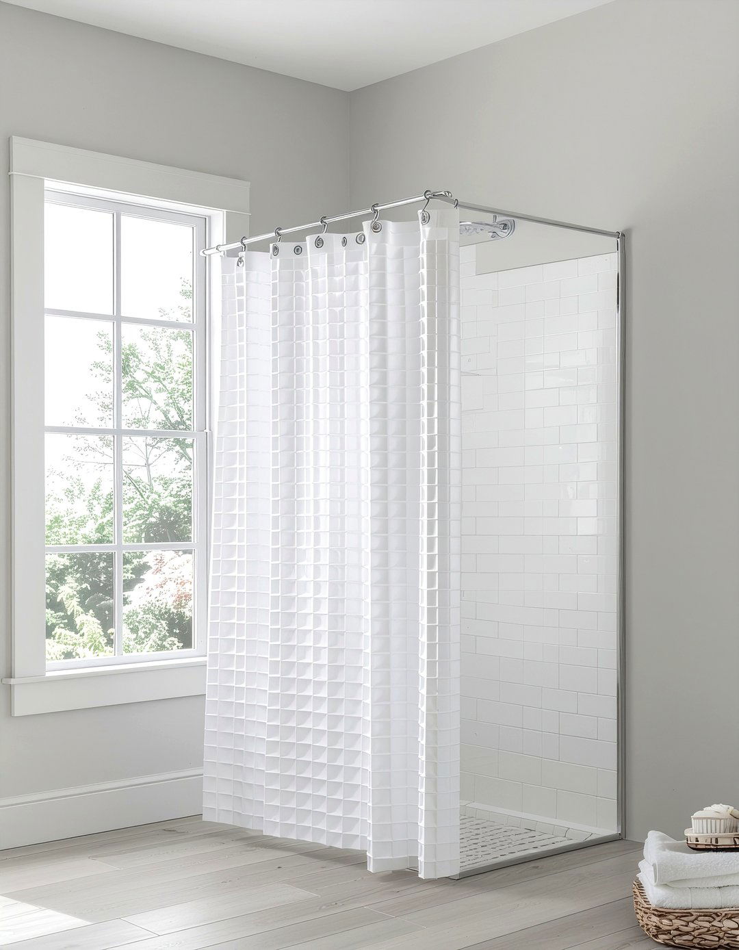 Waffle weave shower curtain - 30 bathroom facelift ideas