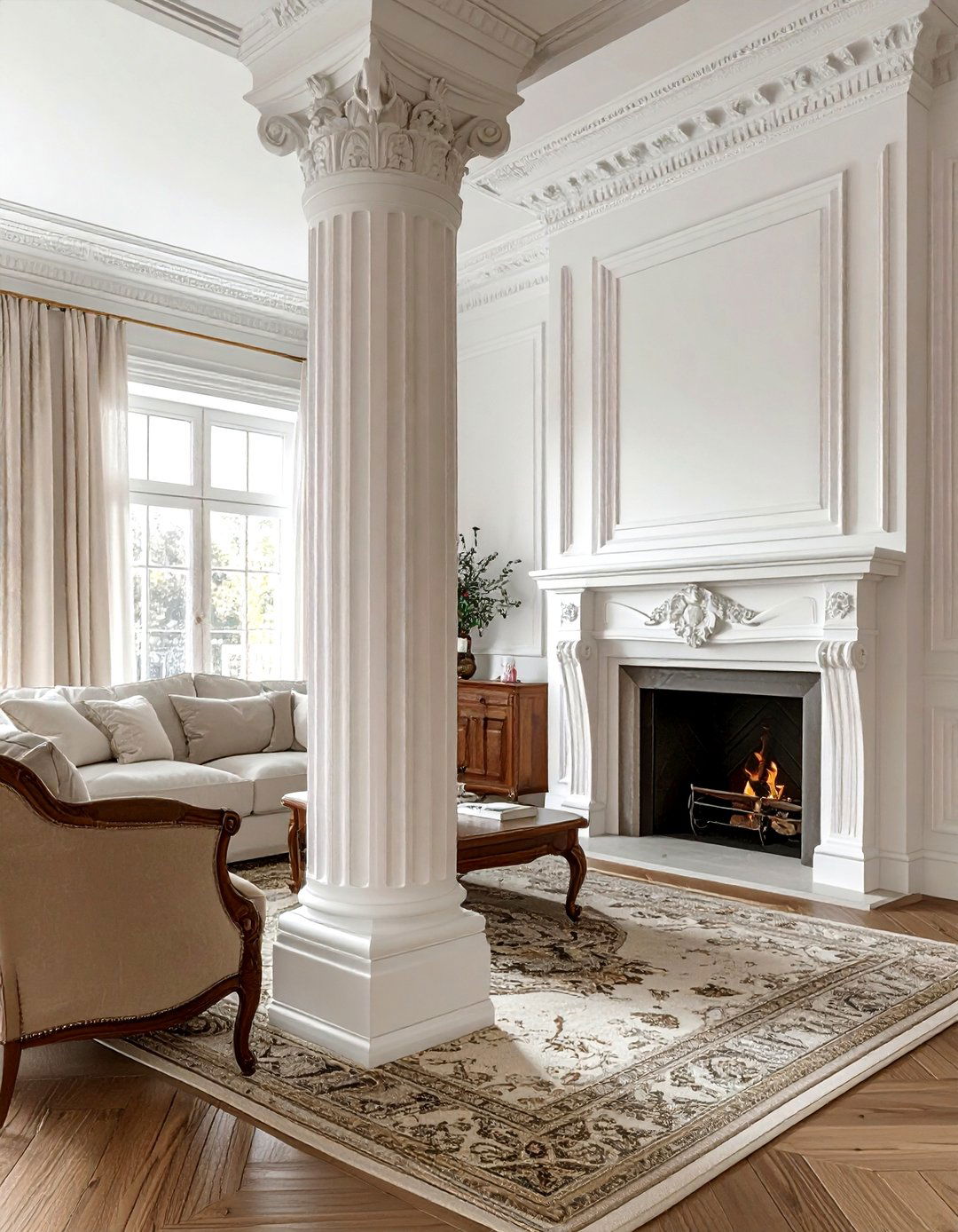 Wainscoting Pillar - 30 living room pillar ideas