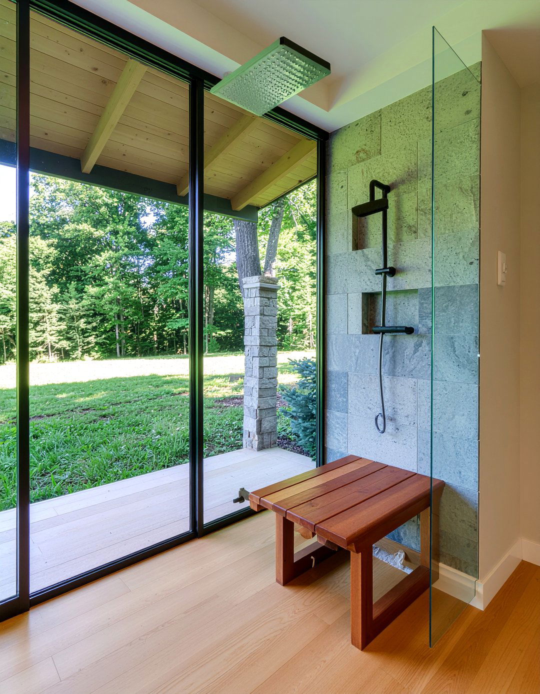 Walk in glass shower - 30 lake house bathroom ideas
