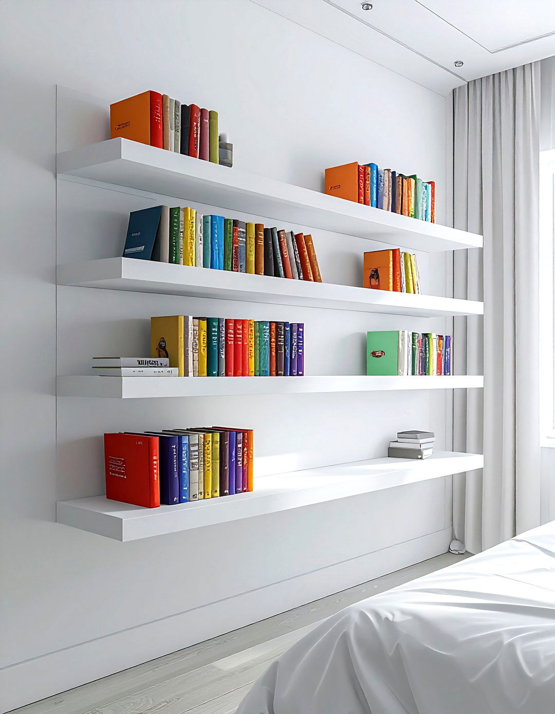 Wall Book Shelf - 30 bedroom hanging storage ideas