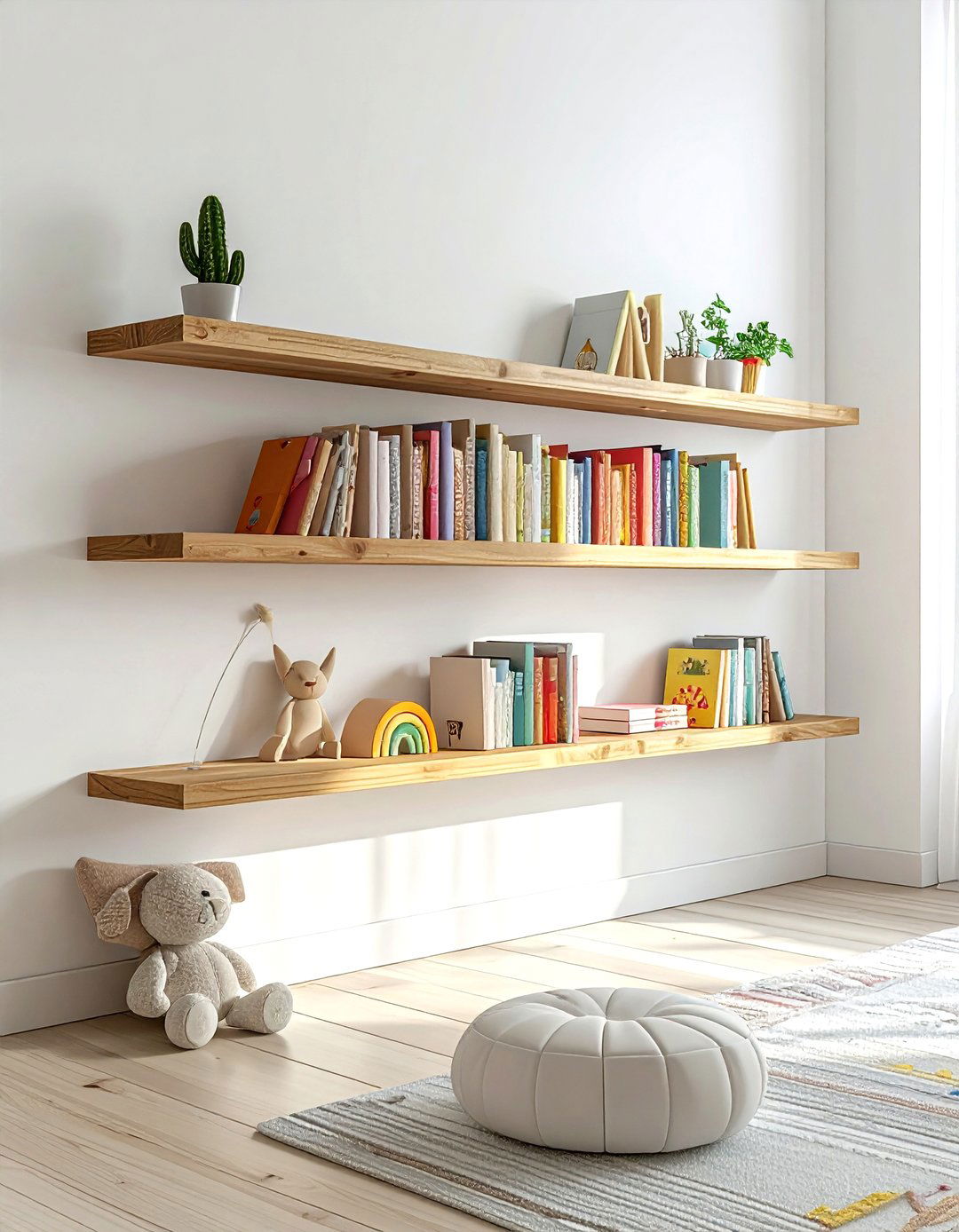 Wall Mounted Bookshelves - 30 playroom organization ideas