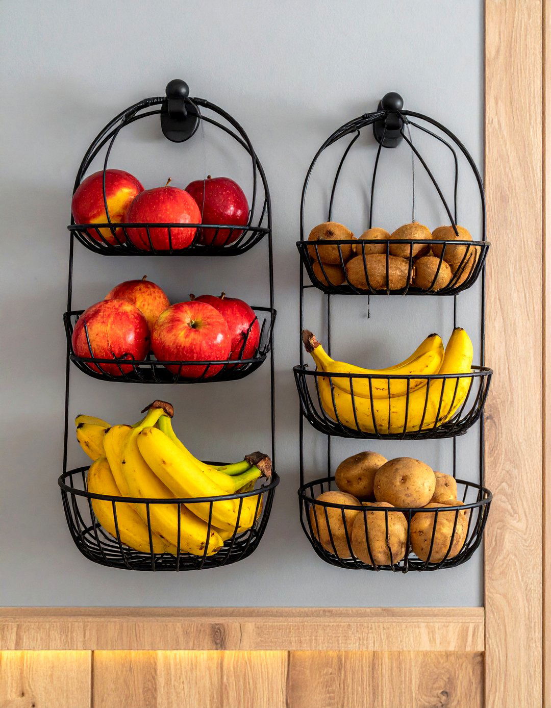 Wall Mounted Fruit Baskets - 30 small kitchen storage ideas