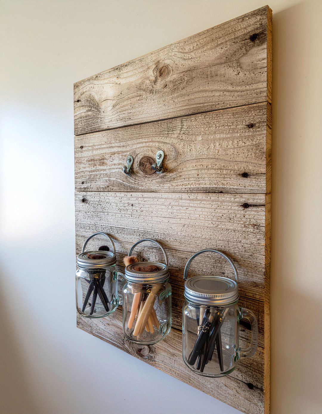 Wall Mounted Mason Jar - 30 bathroom organizer set ideas