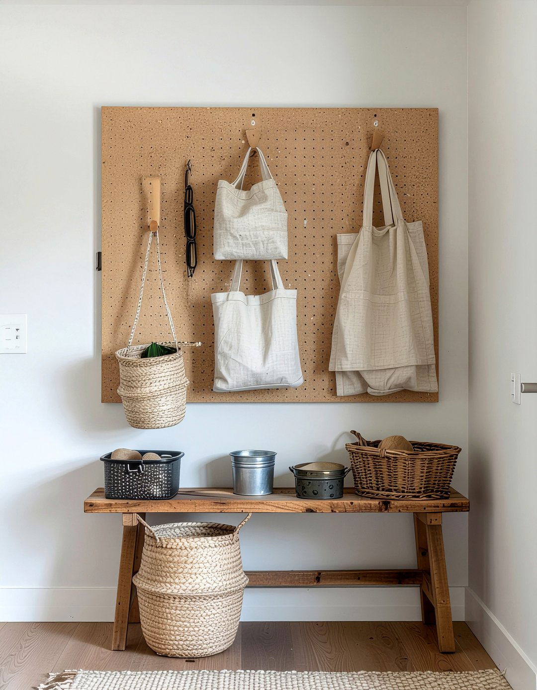 Wall Mounted Pegboard - 30 entryway storage ideas